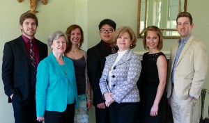 Left to right, Andrew Nalley (Voice); Elaine Clark - Scholarship Chairman, Alana Guarino (Flute), Johnny Mok (Cello), Kay Clark - Scholarship Committee, Katherine Vest (piano), and Arthur Bosarge, (accompanist).